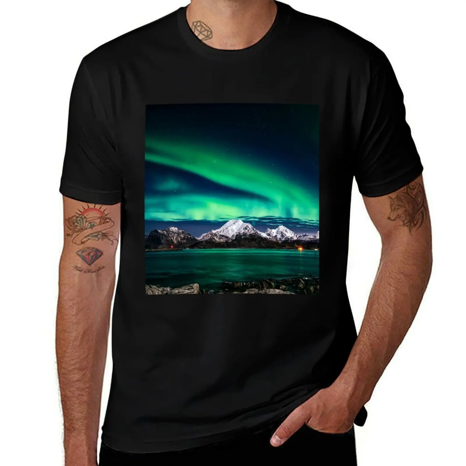 

Mountain Northern Lights T-Shirt anime figures Luxury man basketball graphic tees for a boy clothing for men