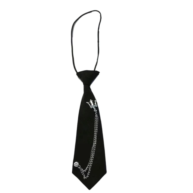 

Unisex Preppy Student Uniform Adjustable Strap Pre Tied Necktie Vintage Metal Chain Black Ties Neck Tie Neckwear