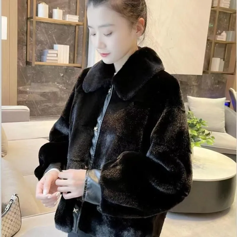 Nouveau manteau en fausse fourrure de vison haut de gamme, haut d'hiver court et élégant, vêtements d'extérieur en fourrure de vison pour femmes, manteau élégant et élégant à la mode