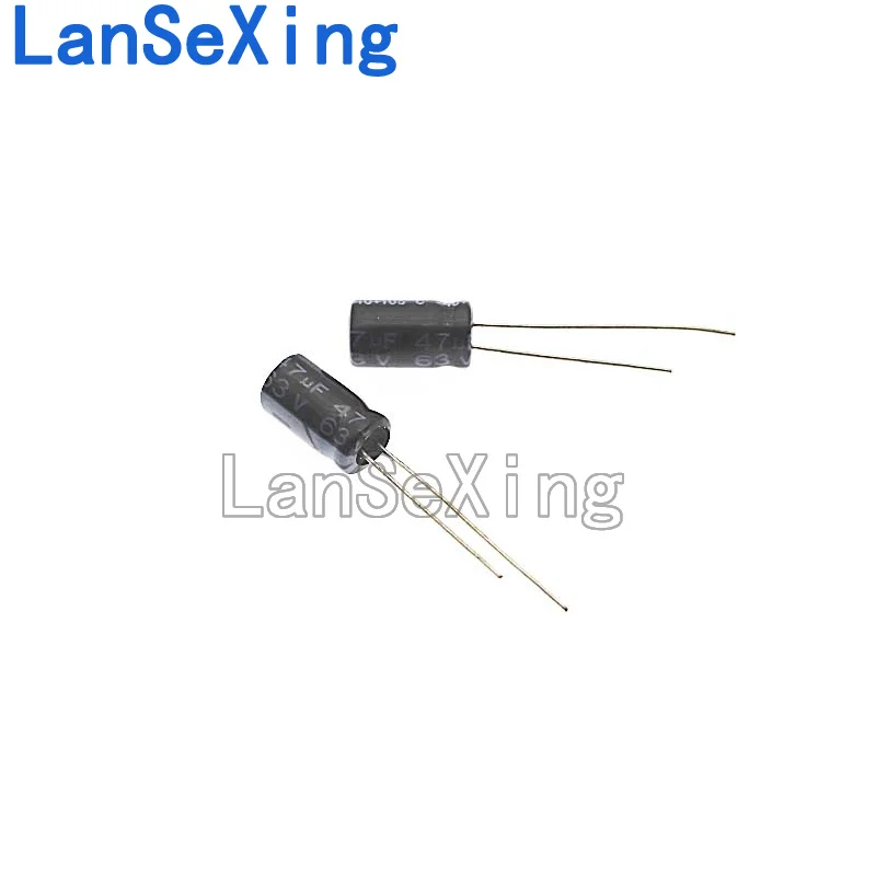 Capacitor eletrolítico de alumínio, volume 6X12, 63V, 47UF, 47UF