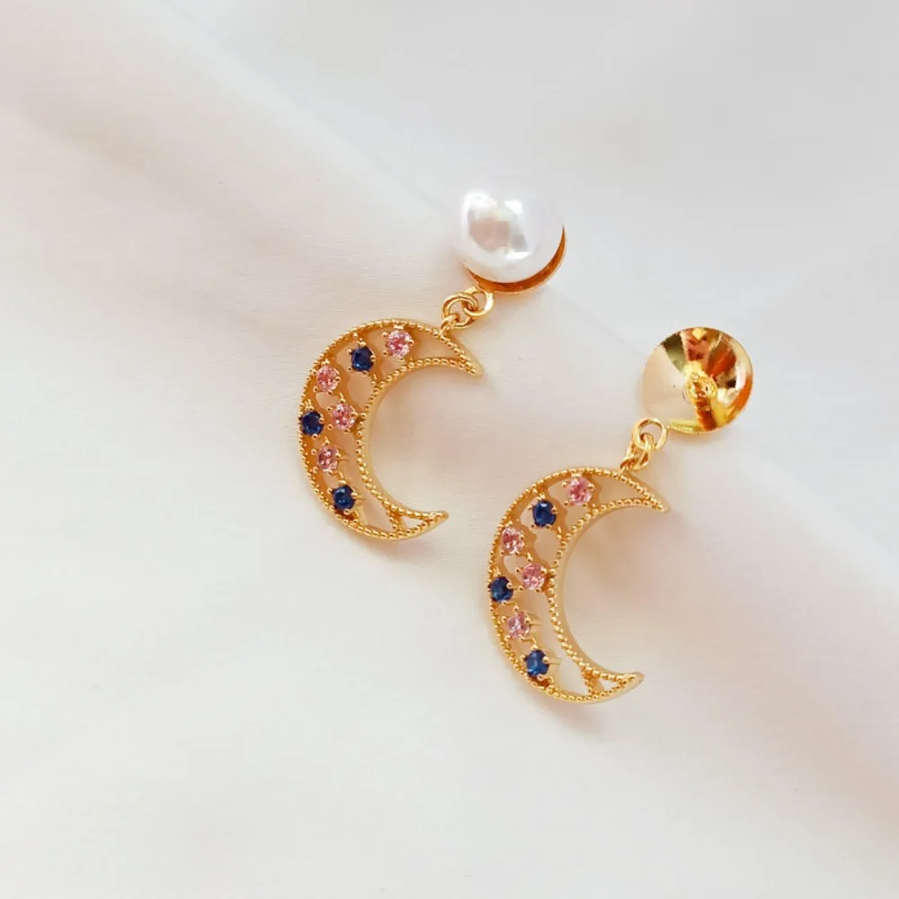 

14K Gold Color Colored Zircon Moon Belt Round Empty Bracket Needle Earneedle Handmade DIY Jewelry Stud Earrings Accessories