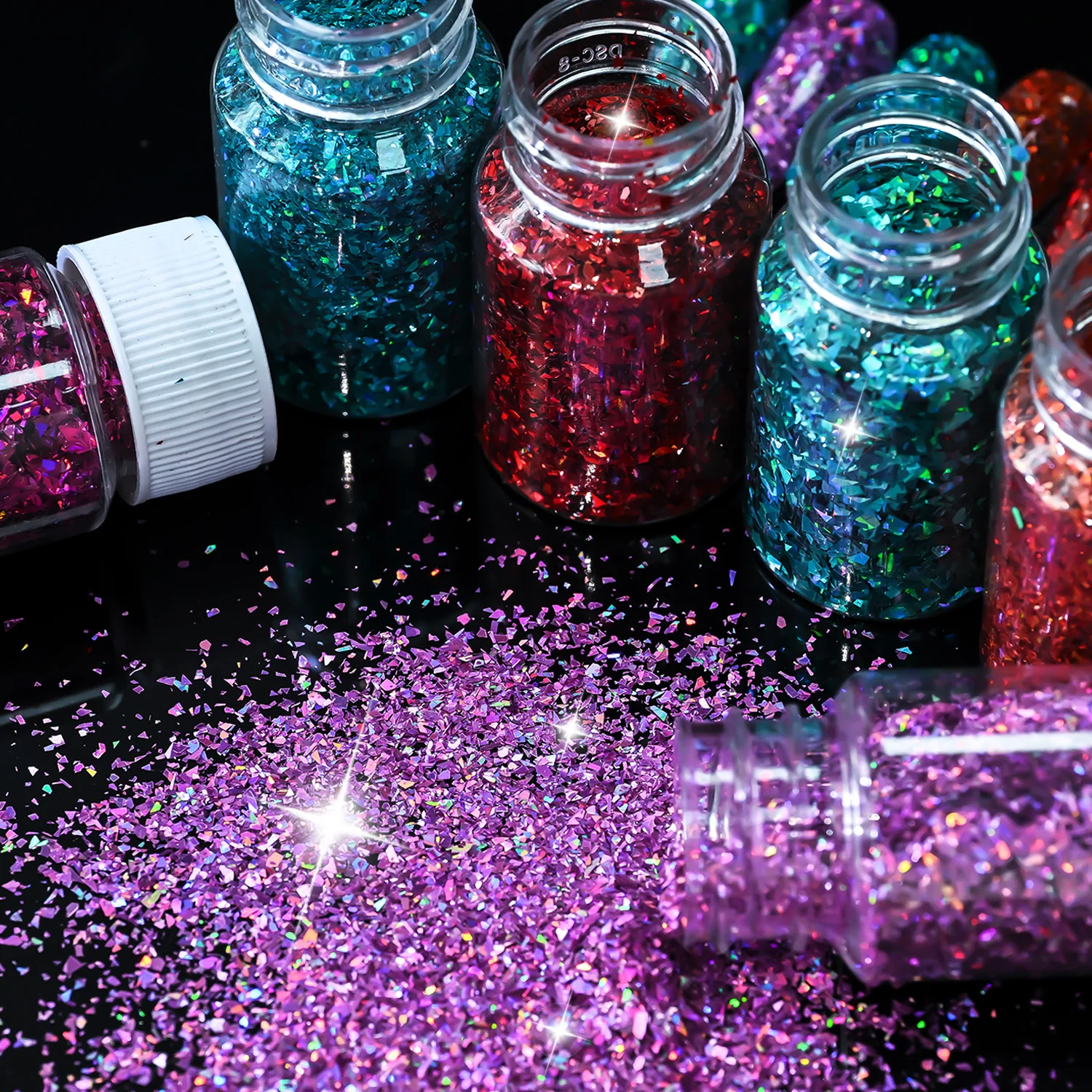 6Jars/Set Irregular Holographic Nail Sequins Sparkling Colorful Iridescent Chamelon Thin Nail Glitter Flakes DIY Manicure Supply