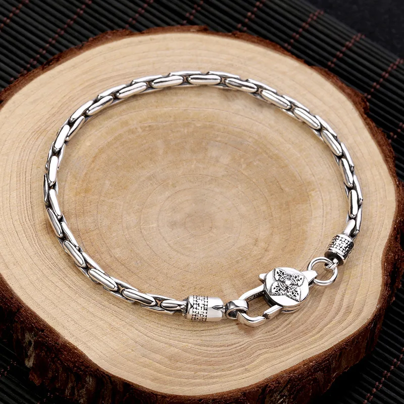 New Silver Color Male Personality Six Character True Words Hemp Rope Bracelet Thai Retro Trendy Style Chain Jewelry