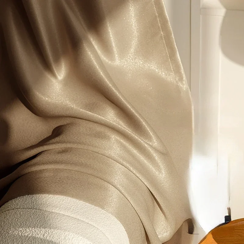 Japanese Milk Curry Curtains for Living Dining Room Bedroom New Senior Sense of French Blackout Thickened Blackout Cream