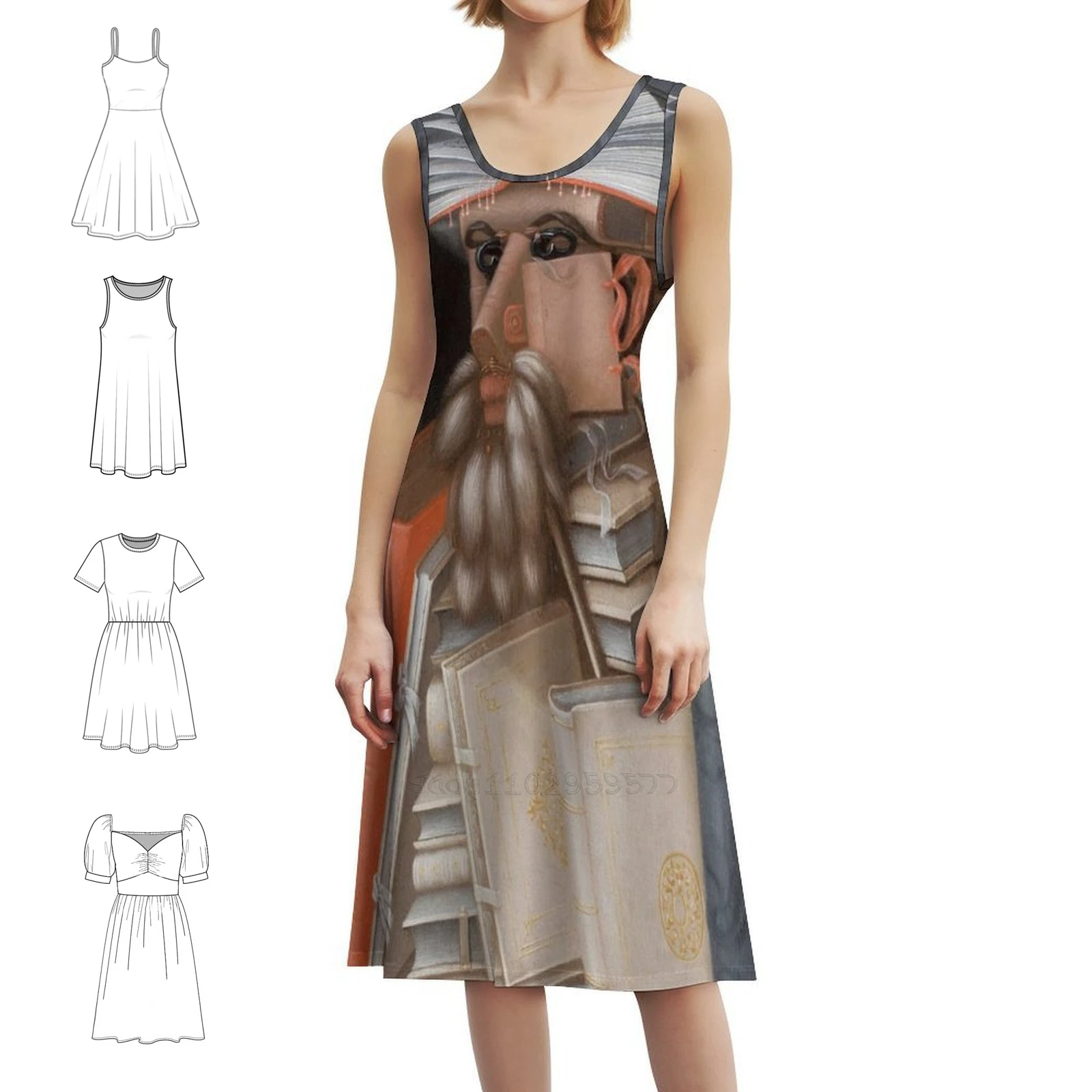 

Мини-платье в консервативном стиле The Librarian-Giuseppe Arcimboldo для женщин, трапециевидное свободное повседневное дневное платье, библиотекарь