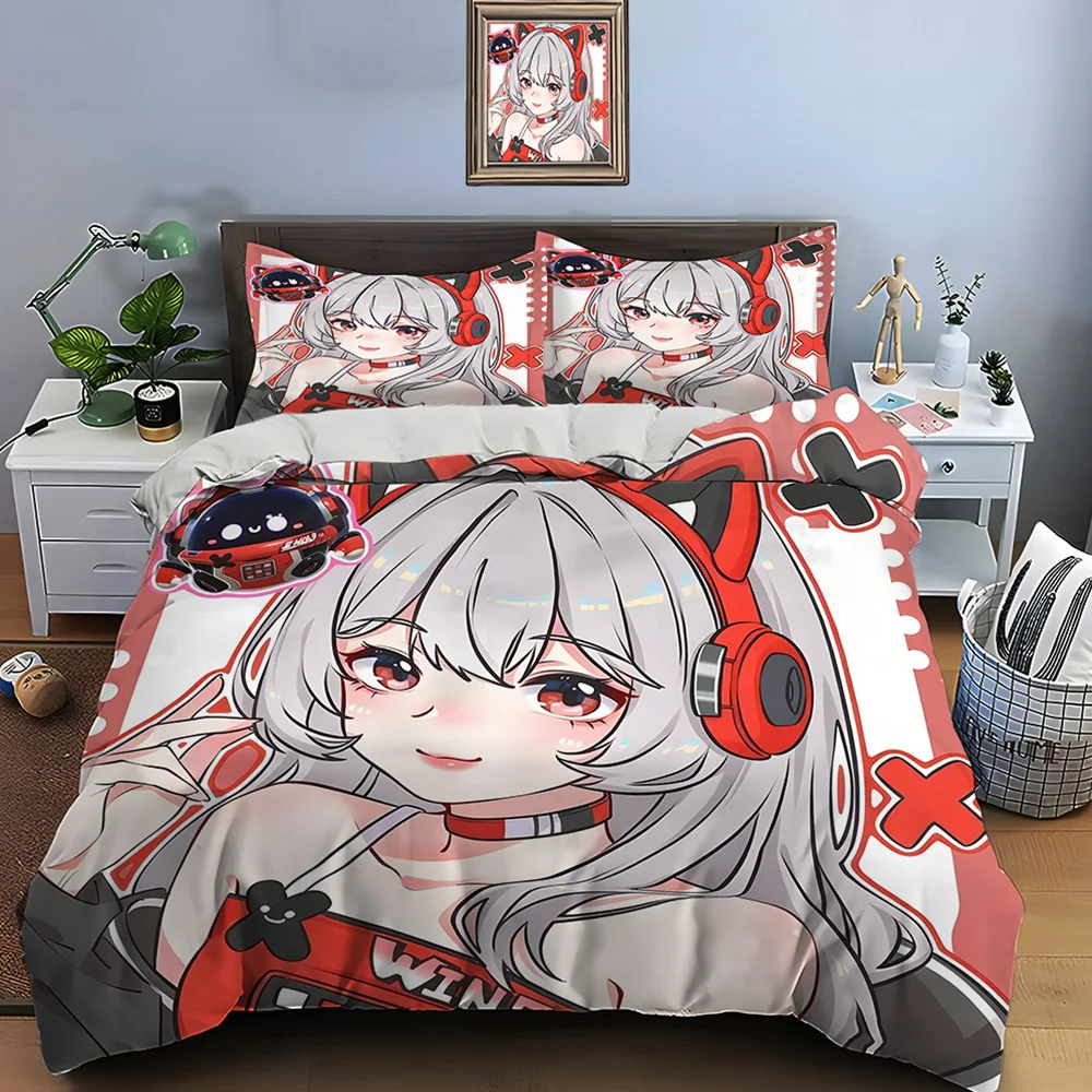 Girl with red cat-ear headphones pattren Bedding Set for Kids Luxury Gift 3pcs Digital Print Comforter Set Soft Comfortable
