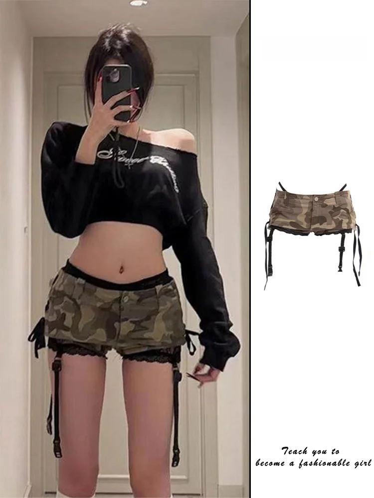 Low-Waist Camouflage  Skirt Women's Sexy Bodycon Shorts Summer Fashionable And Stylish A-Line Anti-Light Short Skirt Pants
