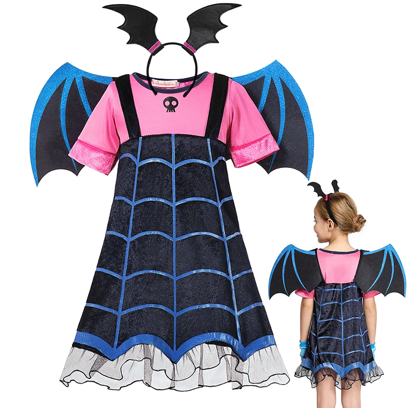 Halloween Costume Vampire Cosplay Dress Girl Kids Princess Dress Up Children Carnival Party Disguise Vampire Clothes With Wing