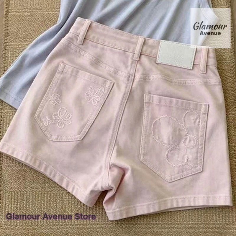 Korean-style fashion denim shorts women's spring and summer new temperament thin high waist loose solid color wide-leg pants