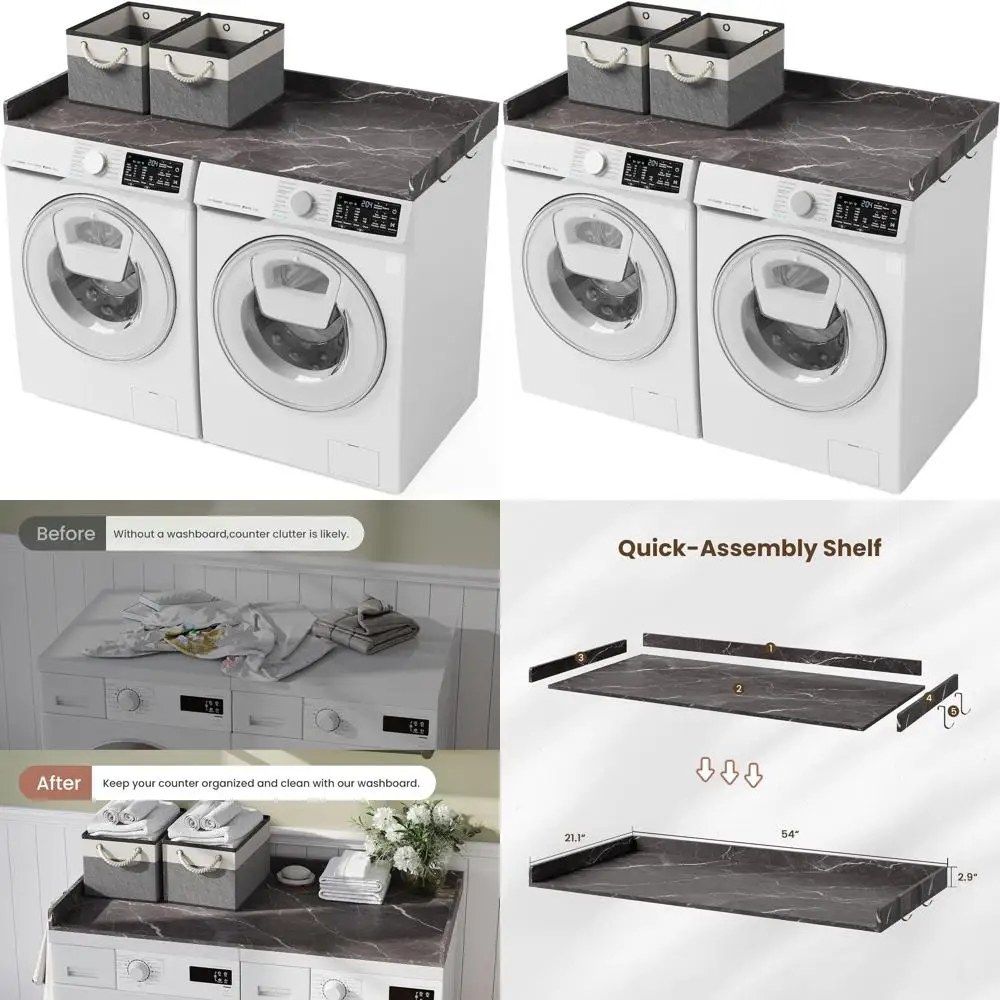 

Non-Slip 54x27.6 Laundry Pad for Front-Load Machines with Metal Hooks, Edge Rails & 2 Baskets