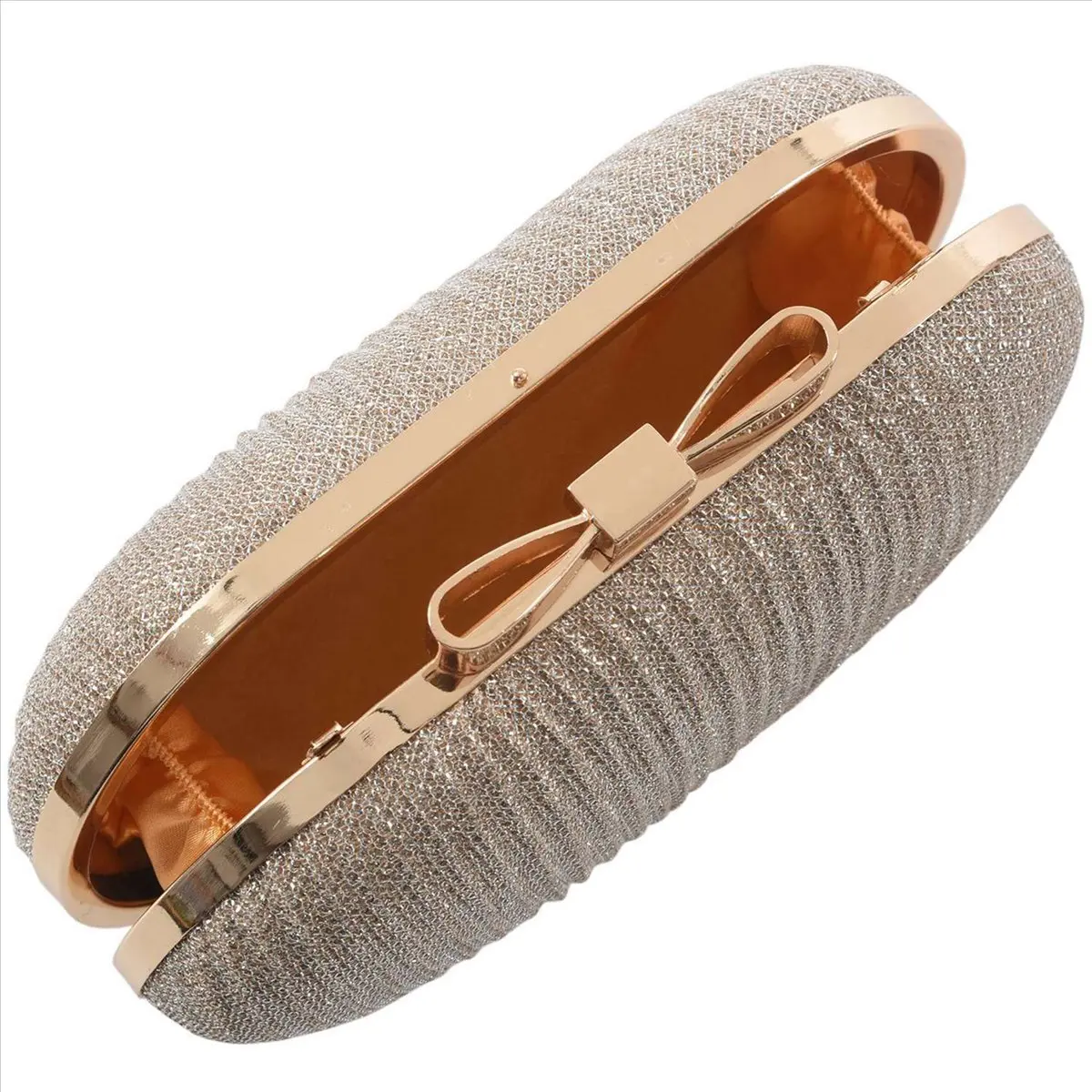 *A91P 5X Golden Evening Clutch Bag Women Bags Wedding Shiny Handbags Bridal Metal Bow Clutches Bag Chain Shoulder Bag