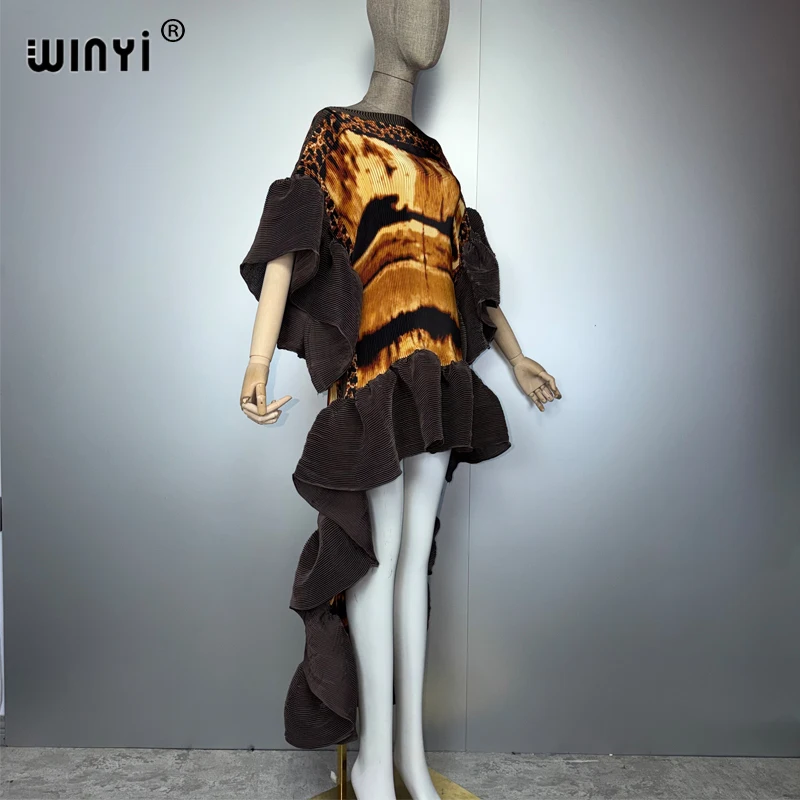 WINYI Sprint Pleated Elastic Party Dress Elegant Beach Cover Up Maxi Kaftan Abaya Dubai Luxury Party Dresses Boho Evening Dress