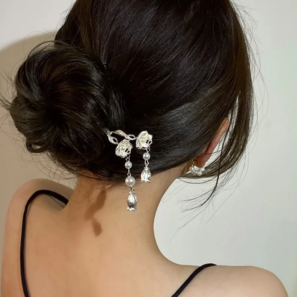 

2Pcs Pearl Flower Hair Stick Elegant Lightweight Alloy Hairpin for Wedding Party Prom Women Hair Accessories Hairpin for Women
