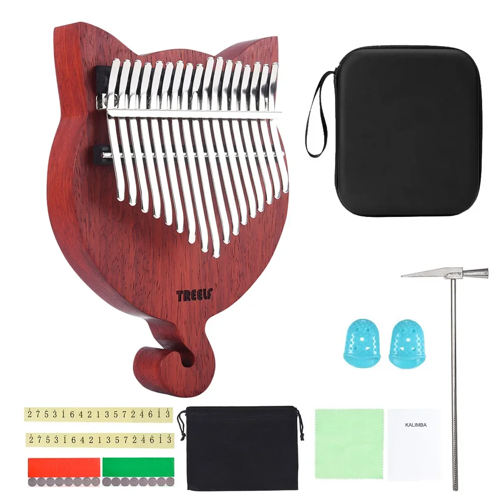 17 Key Kalimba TF-17CAT Solid Wood Thumb Piano Finger Piano Finger with Scale Sticker Tuning Hammer Cleaning Cloth Finger