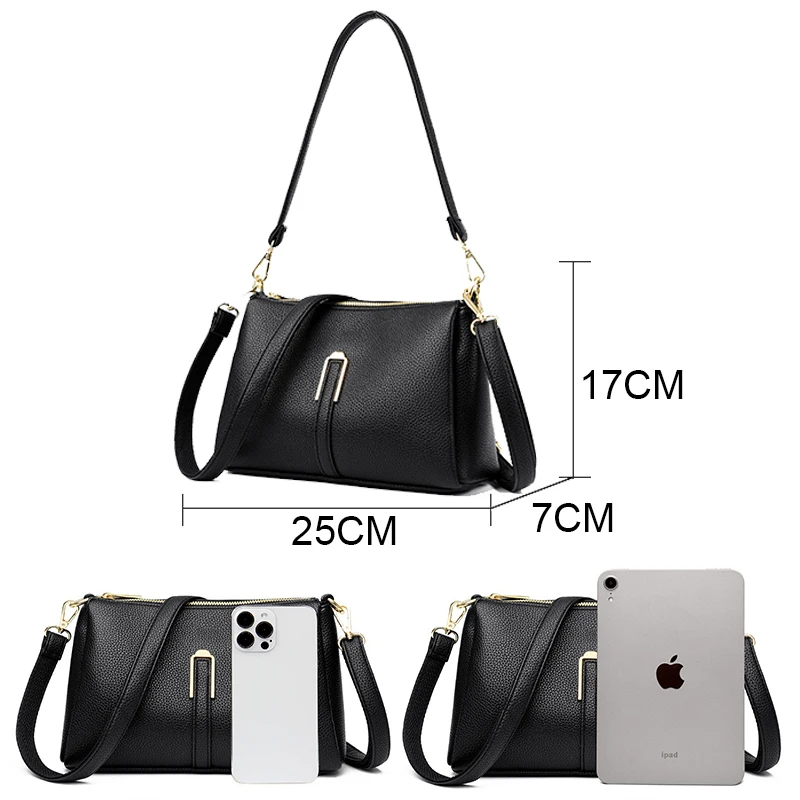 Bolsas de couro genuíno para mulheres, duas alças de ombro, bolsas crossbody para senhoras, bolsas de moda feminina, novas