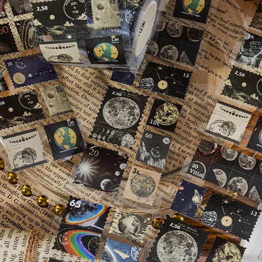 1roll Vintage Stamp Tape Style Stickers Decorative collage Diary Album Scrapbooking material Junk Journal Craft Supplies 55mm*2m