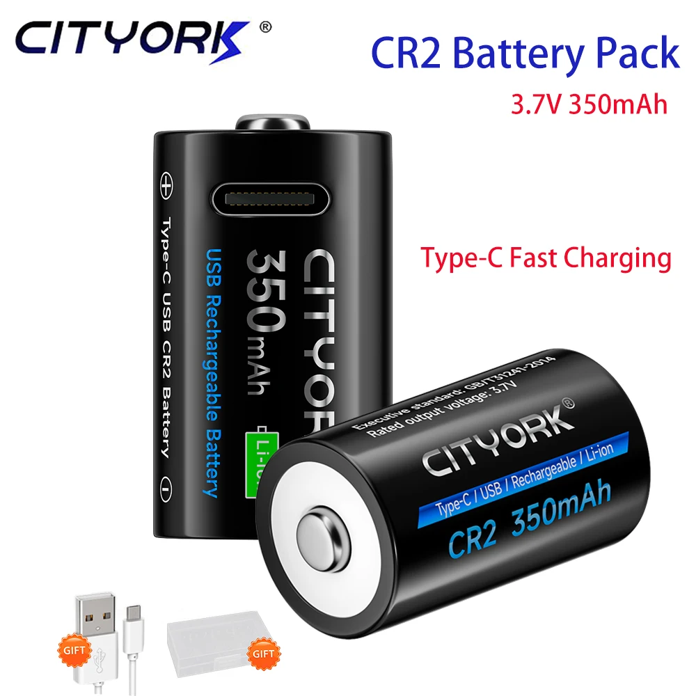 

3.7V CR2 Battery Pack 350mAh Lithium USB Charging Battery for Camera Medical Equipment CR 2 Rechargeable Battery + Type-C Cable