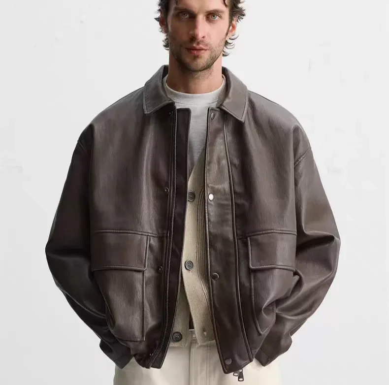 

Новое весеннее поступление, мужская свободная кожаная одежда на молнии Jaet Faion Urban Sle, повседневная одежда, ветрозащитная верхняя одежда, чистый цвет