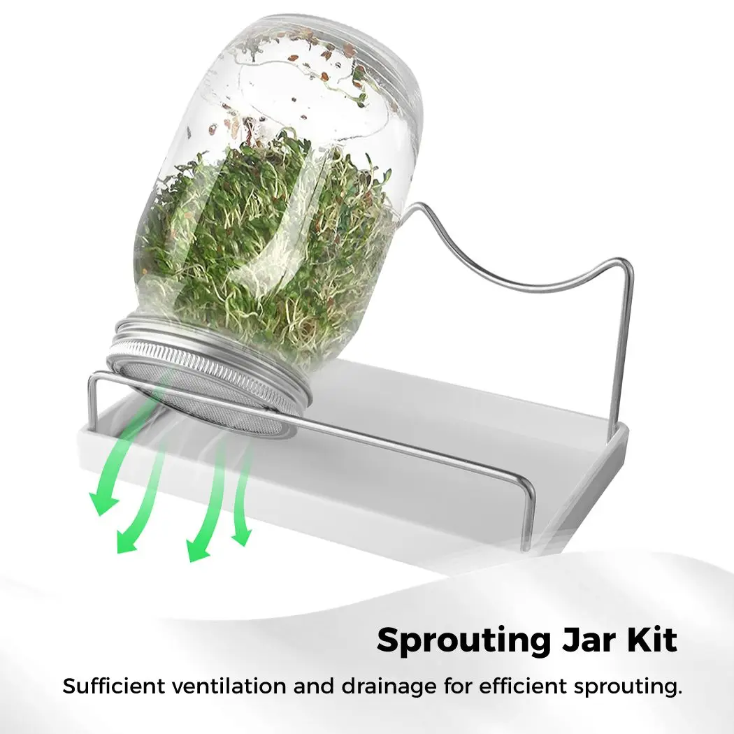 2Pcs Seed Sprouter Set Wide Mouth Mason Jars Sprout Lids Sprouting Jar Kit Bean Sprouts Growing Cover Sprout Lids With Holder