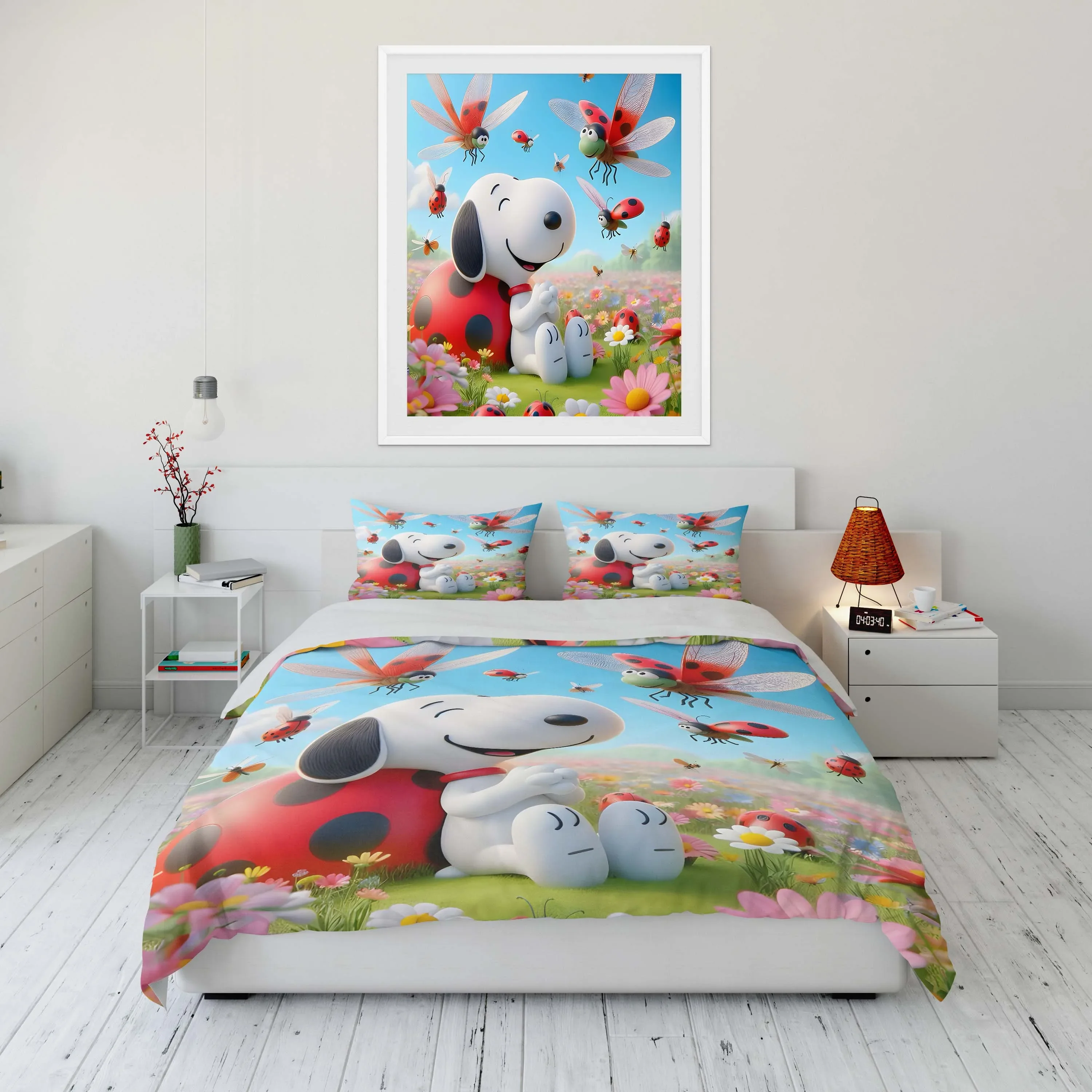 

6 Sizes MINISO Cartoon Snoopy Printed Bedding Set Duvet Cover Anime Quilt Adult Kids Birthday Gift Full Size Bed Comforter Set