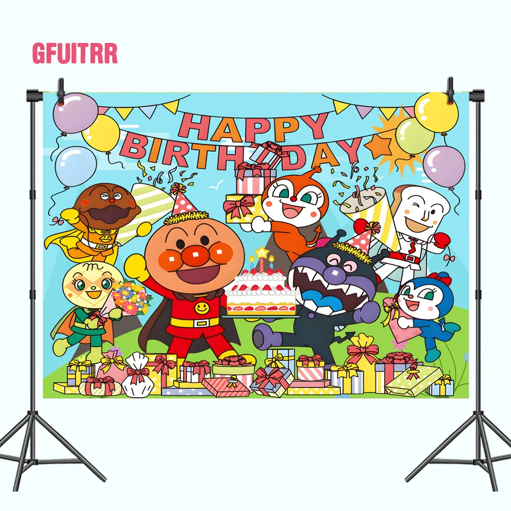 GFUITRR Anpanman – arrière-plan pour photographie de garçon, décor personnalisé pour deux anniversaires, banderole, accessoire Photo