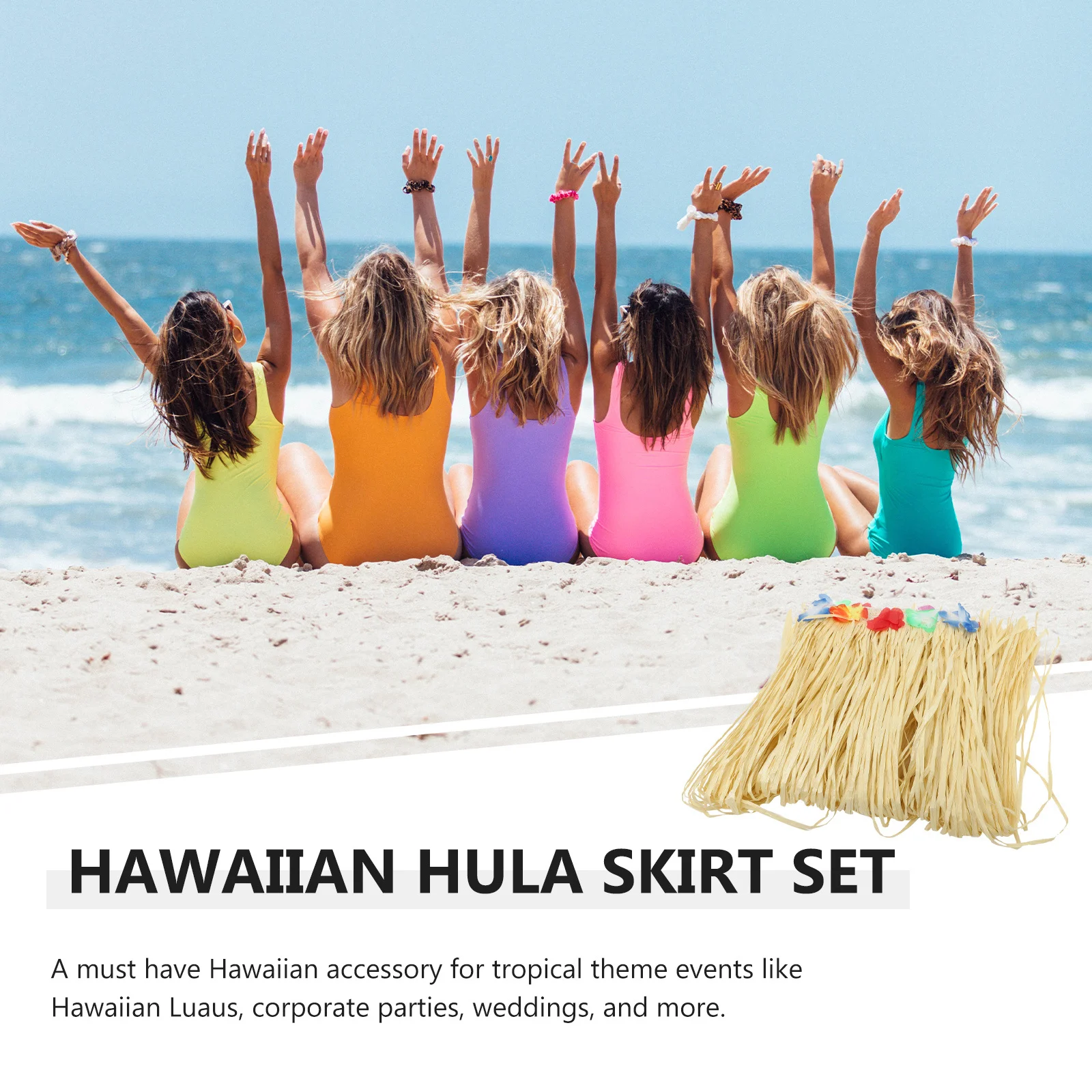 

Hawaii Hula Skirt Raffia Dance Dress Adjustable Elastic Belt Colorful Flowers Tropical Party Costume Luau Accessories