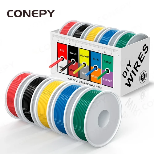 CONEPY-Juego de cables trenzados de 5 colores, alambre de cobre estañado resistente al calor, 16/18/20/22/24/26/28/30 AWG para placa de pruebas, batería DIY