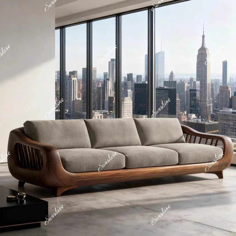 Minimalist light luxury, solid wood, clubhouse home, high-end inline sofa