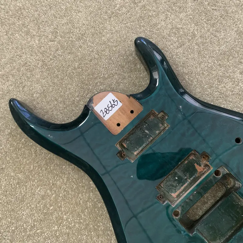 EB565 Blue Quilted Maple+Solid Mahogany for 7 Strings Floyd Rose Guitar Body Unfinished with Damages for Replace and DIY Sales