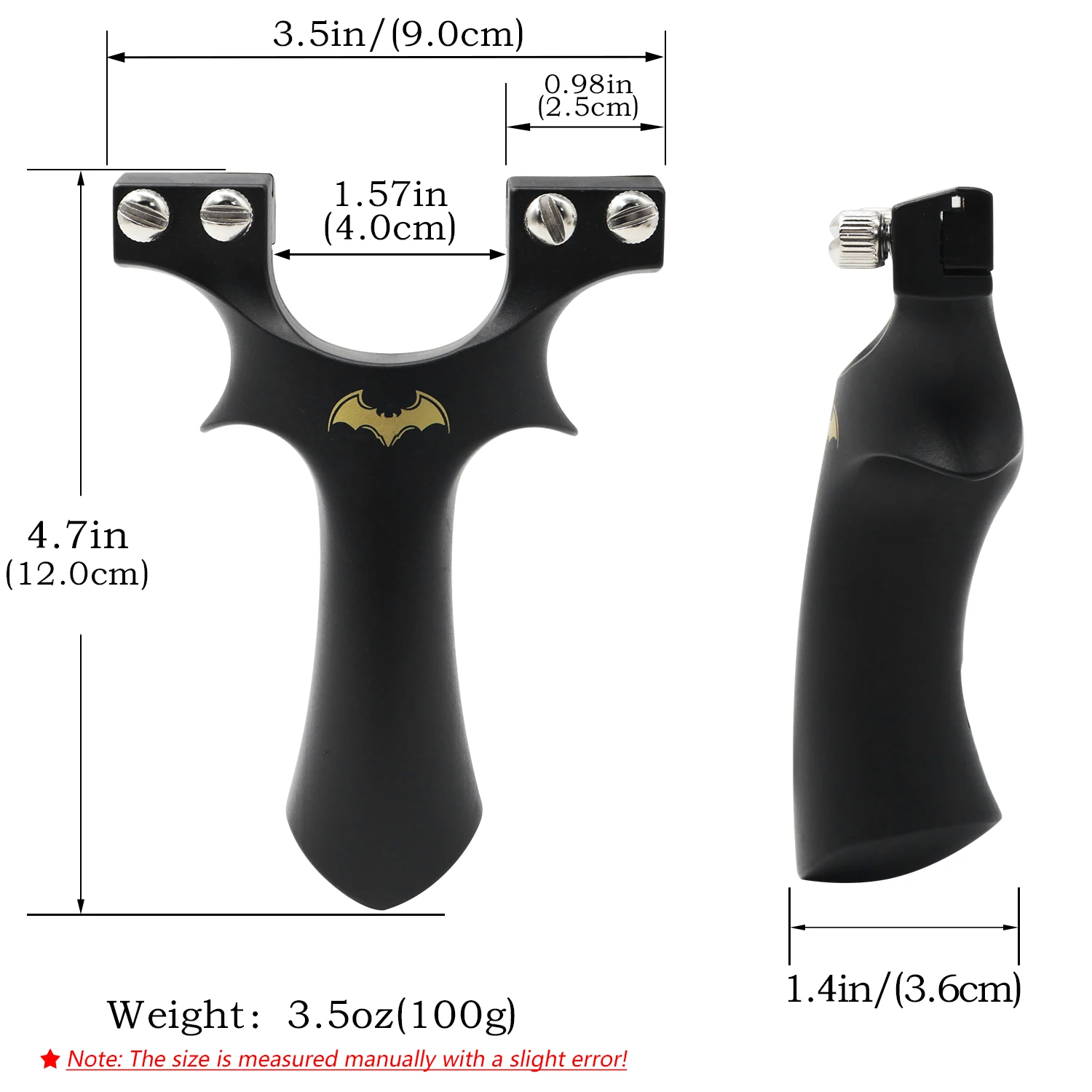 Resin Black Y-Shaped Slingshot Double-Screw Flat Top Clamp Golden Bat Graphic Outdoor Target Practice