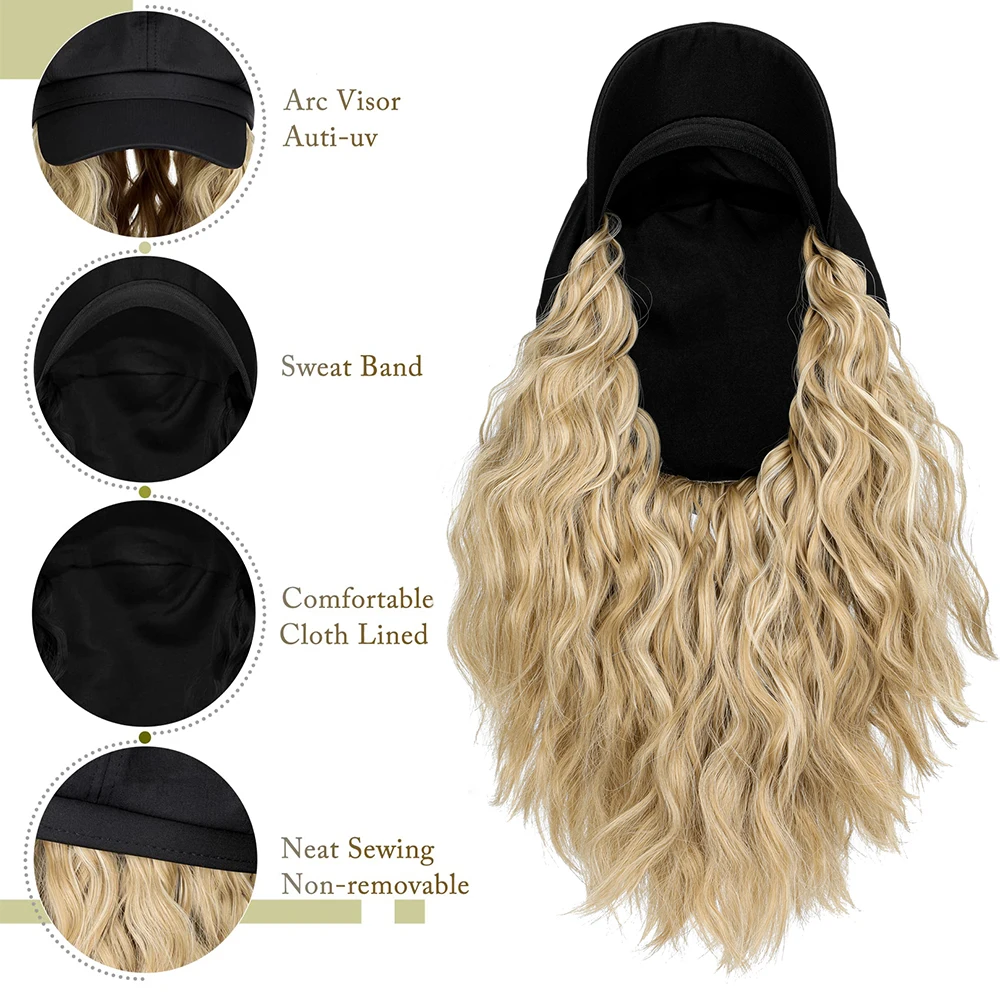 Shangzi Newsboy Cap/hat Wig 10 Inch Wavy Curly Synthetic Wigs Natural Baseball Hat Wigs Hat Attached Synthetic Hair Extensions