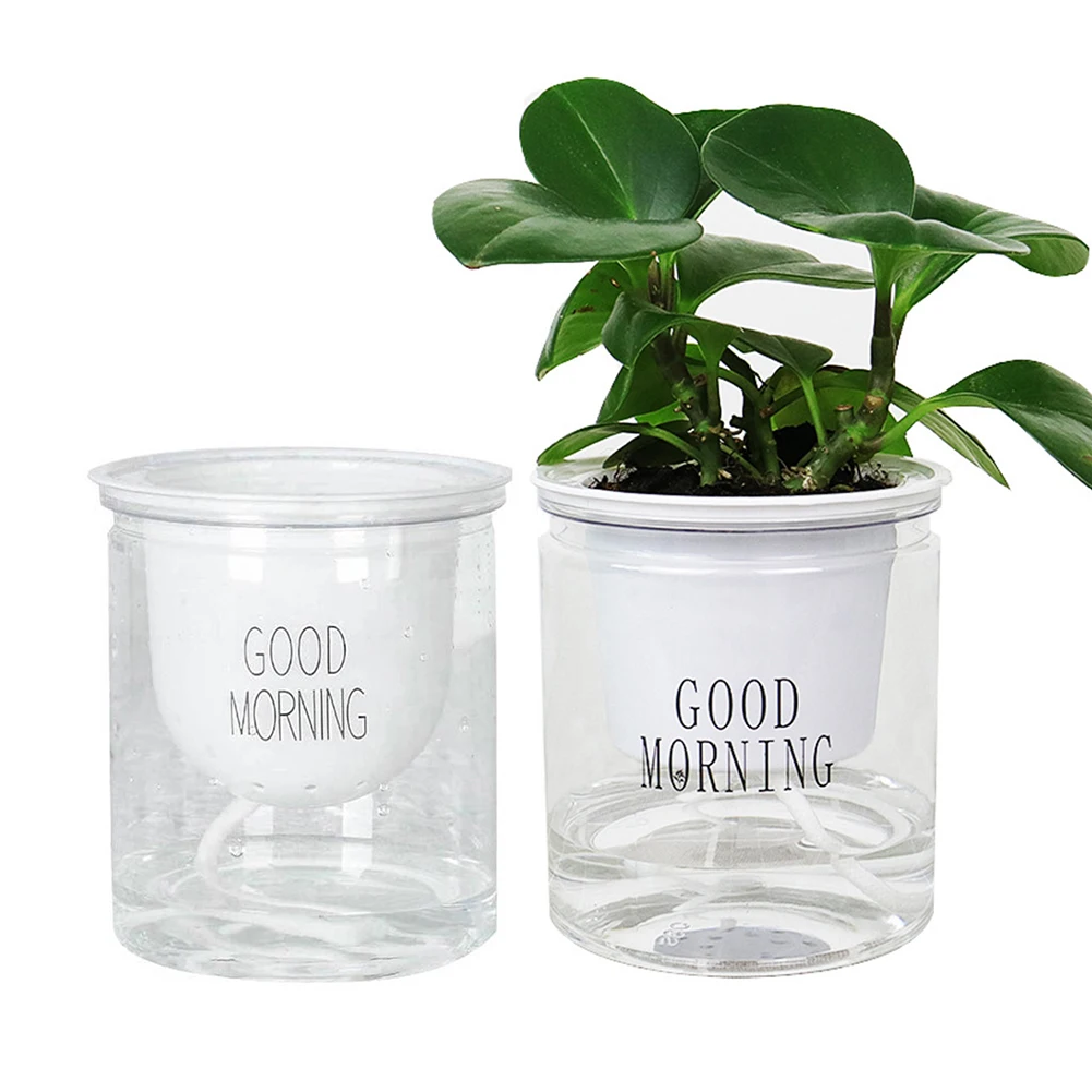 Self Watering Flowerpot for Indoor Use PET Material Container with Water Storage Reservoir and Balanced Moisture Delivery