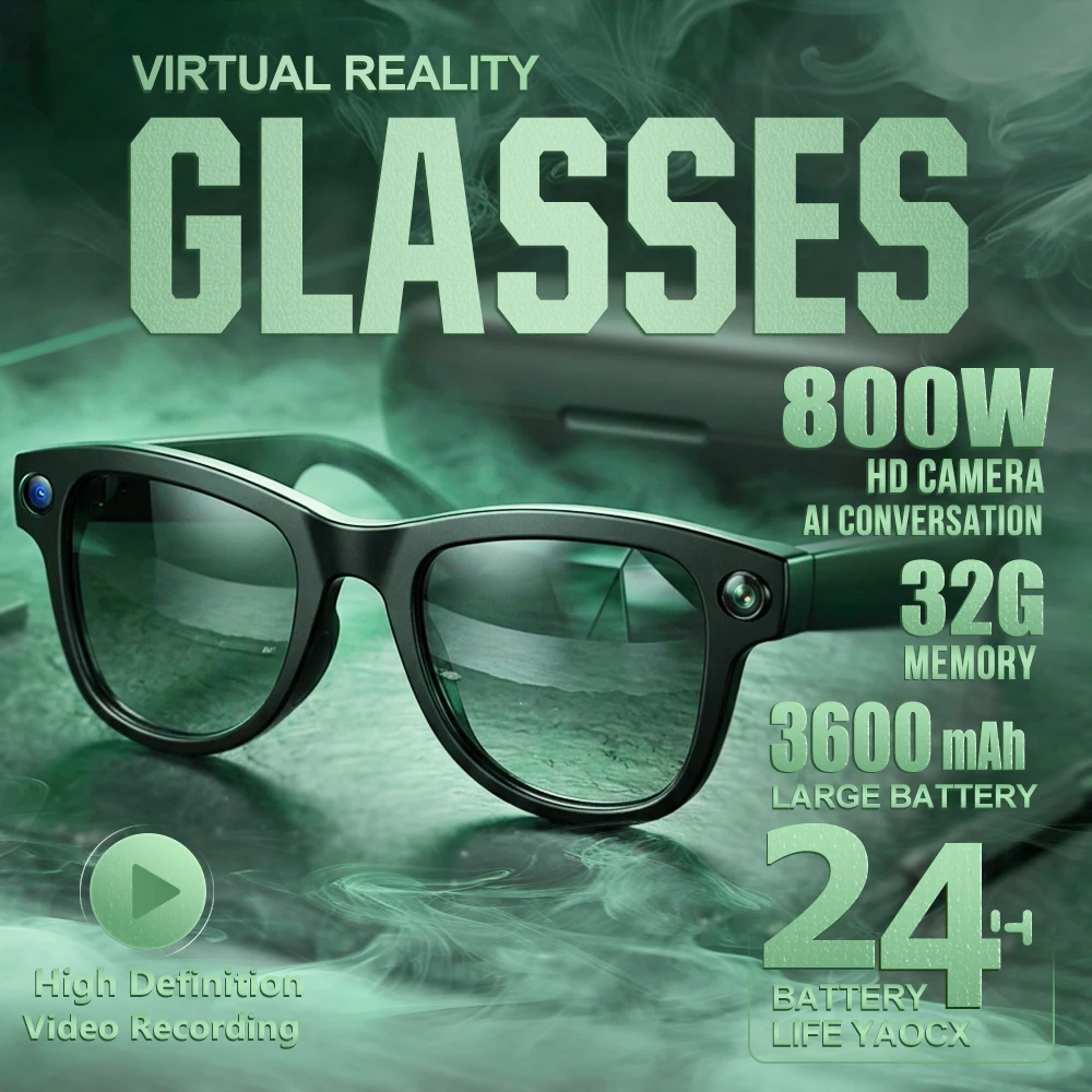 

Умные очки с ИИ 2026: видео 4K HD, камера 800 МП, Wi-Fi, 32 ГБ, голосовой помощник Chat GPT, звонки по Bluetooth, с зарядным кейсом 3600 мАч
