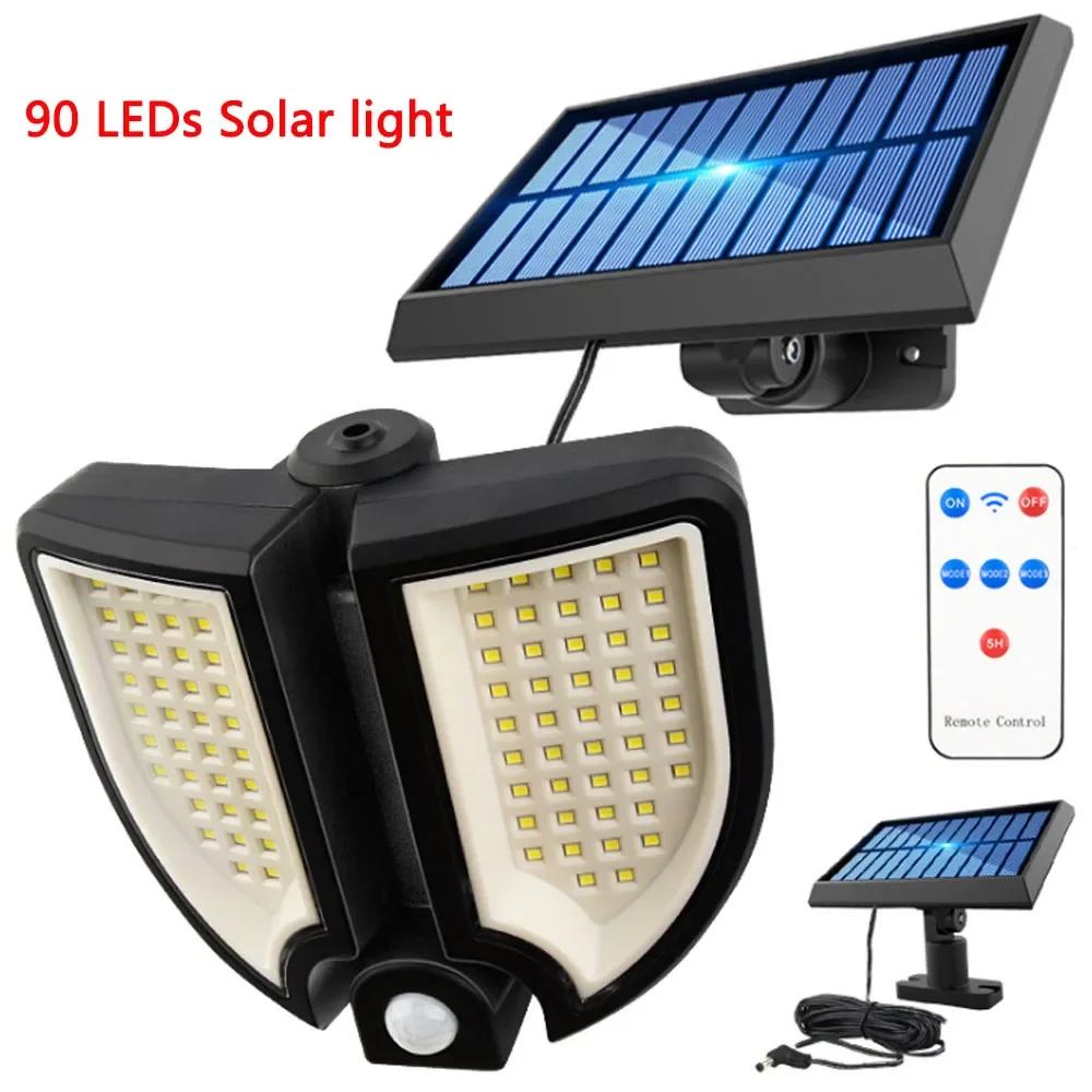 

90LED Solar Light Induction Floodlight Remote PIR Motion Sensor Garden Security Lamp Rechargeable Street Wall Mount Lamp Folding