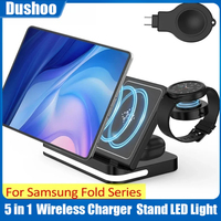 5 in 1 Foldable LED Wireless Charger Station For Samsung Z Fold 5 4 Galaxy Watch 7 6 5 4 3 EarBuds Fast Wireless Charging Dock*