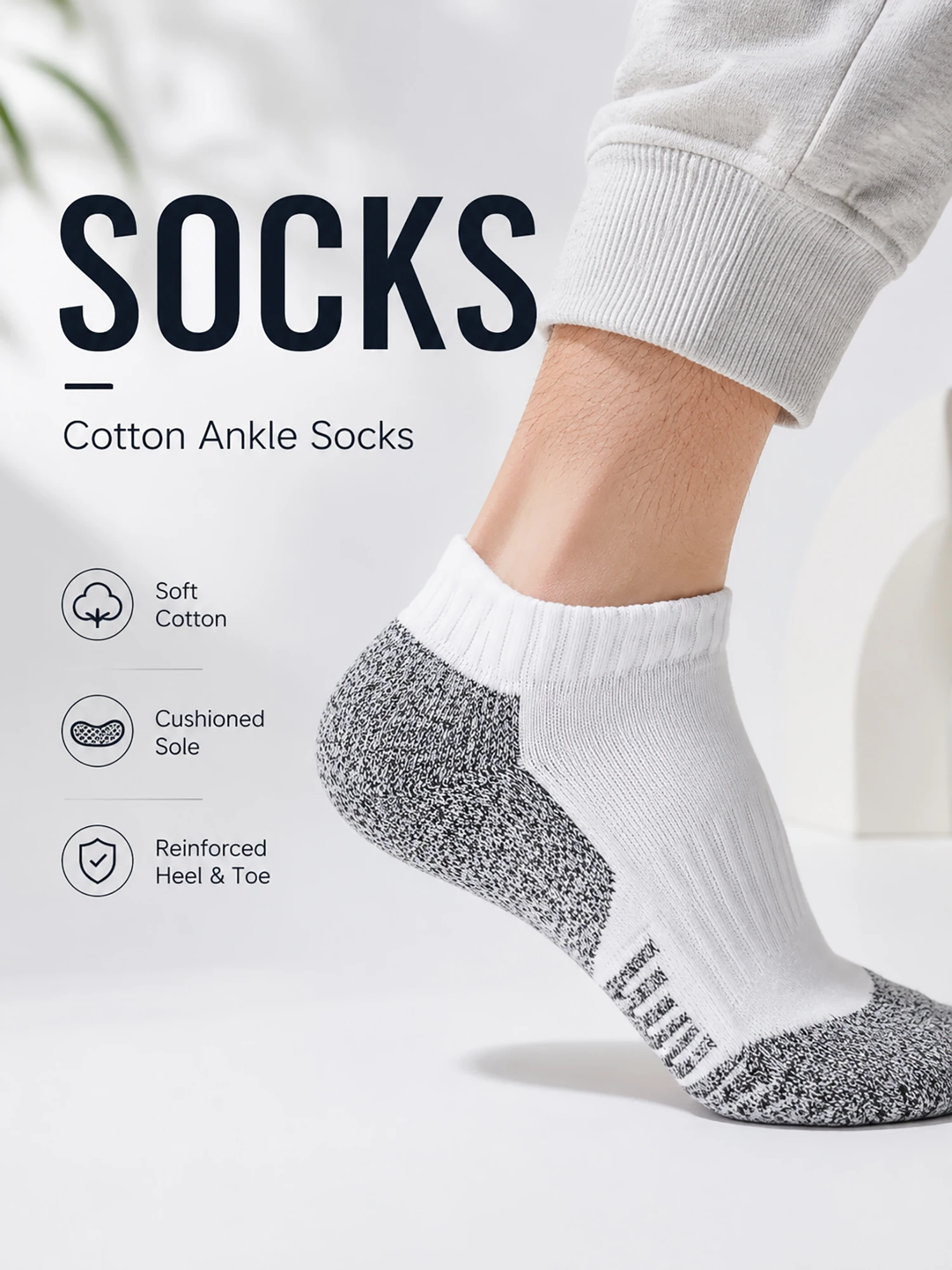 

1/3/6 Pairs Men's Ankle Socks Breathable Cotton Cushioned Low Cut Sports Running Non Slip Moisture Wicking Athletic Gym Gift