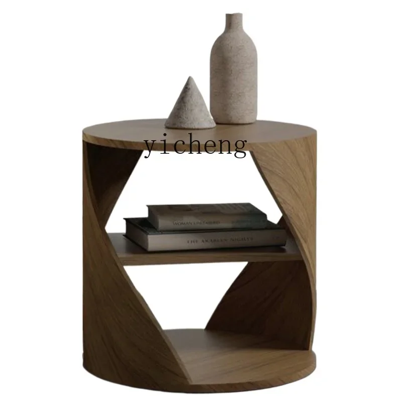 

Tqh Side Table Bedside Table round Silent Coffee Table Side Cabinet Solid Wood Creative Simple Art