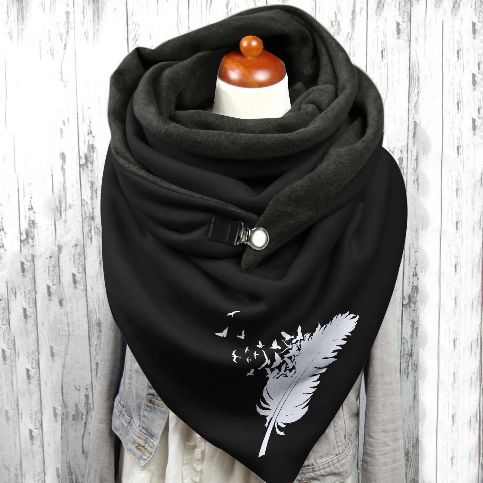 Dames Fleece Warme Hals Warmer Winter Print Dubbele Stiksels Driehoek Gesp Snood Sjaals Buiten Warm Winddicht Kraag