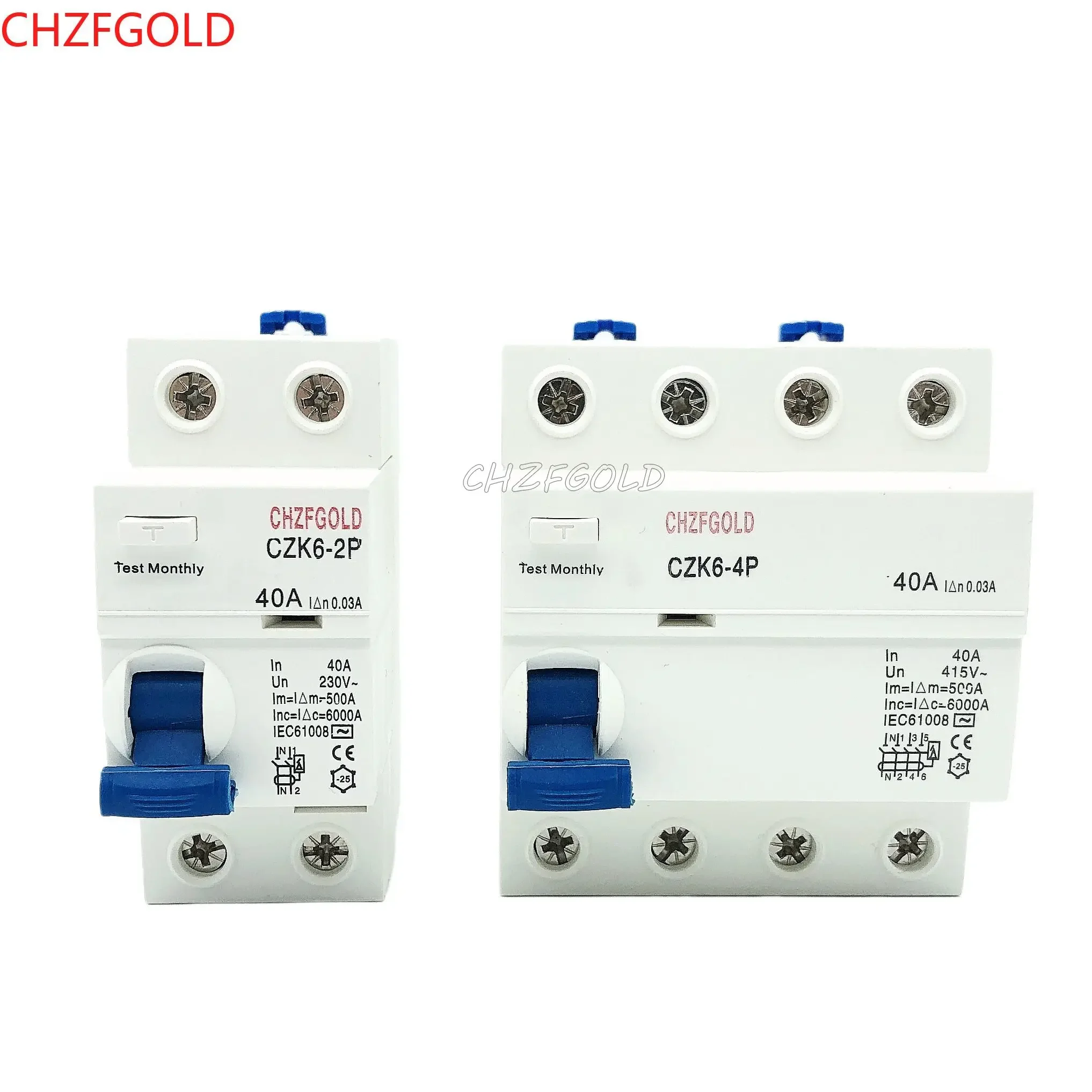 CHZFGOLD4P A BType RCD Earth Leakage Circuit Breaker AC ELCB 2 Pole 40A 63A 30mA 100mA 300mA RCD RCCB