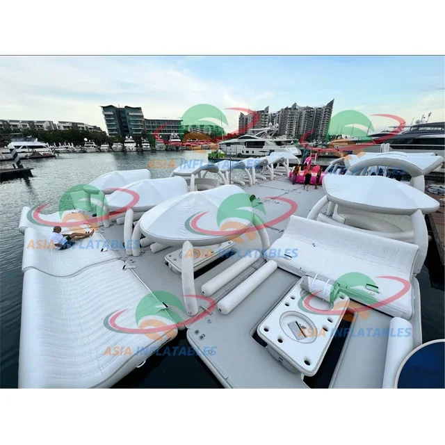 Hot Sale Inflatable Floating Platform Water Park Inflatable Island With Tent Roof Resort Float Party Bana Platform