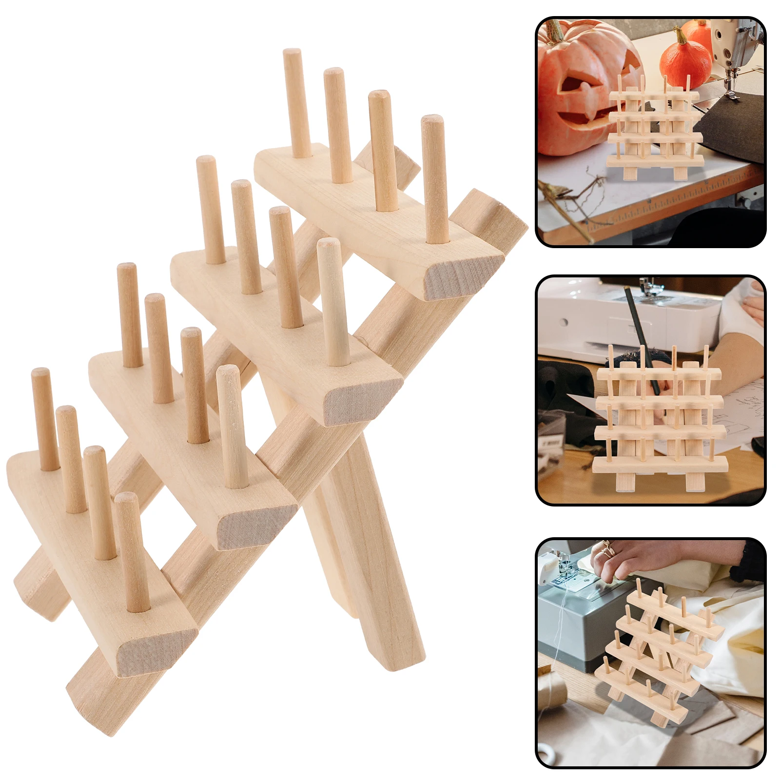 

1 PC Multi function Thread Rack Durable Wooden Spool Holder Light Brown Sewing Yarn St Embroidery Storage ganizer