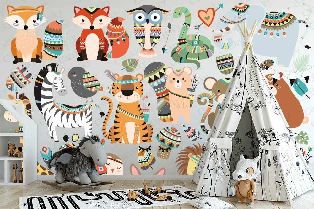 cartoon cute animals Wall Stickers Children Baby Room Ceiling Roof Mural Home Decor Self Adhesive Wall Sticker