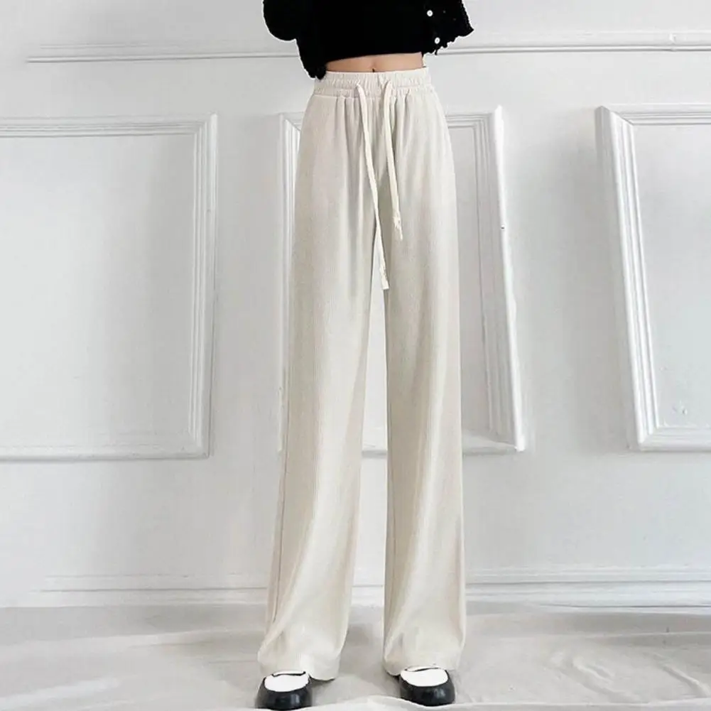 

Charming Straight-leg Trousers Elastic High Waist Summer Pants Adjustable Drawstring Pleated Straight Wide Leg for Women