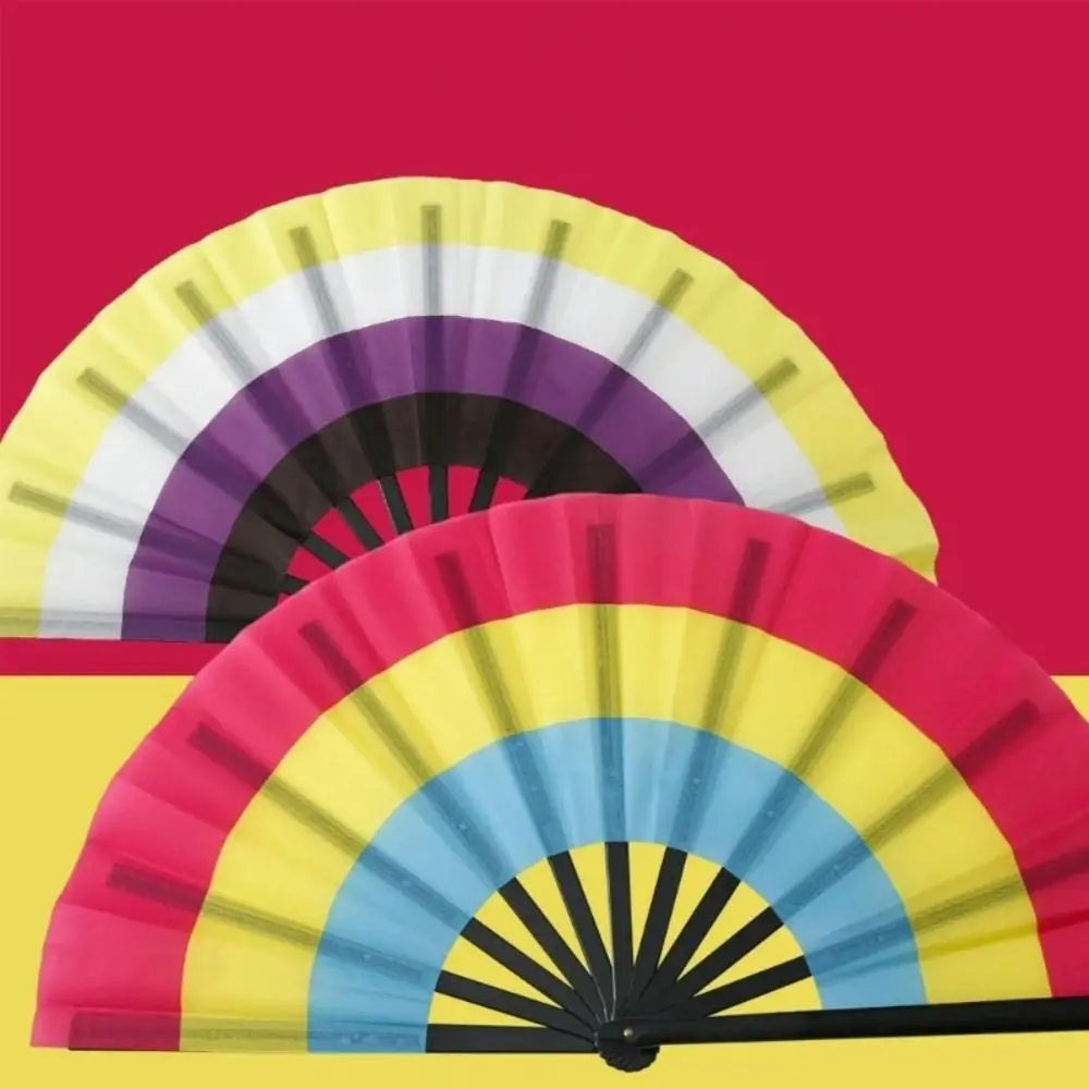 Fashion Plastic Colourful Hand Fans Folding Colourful Folding Fans Rainbows Pattern 33cm Kung Fu Fan Dance Performance