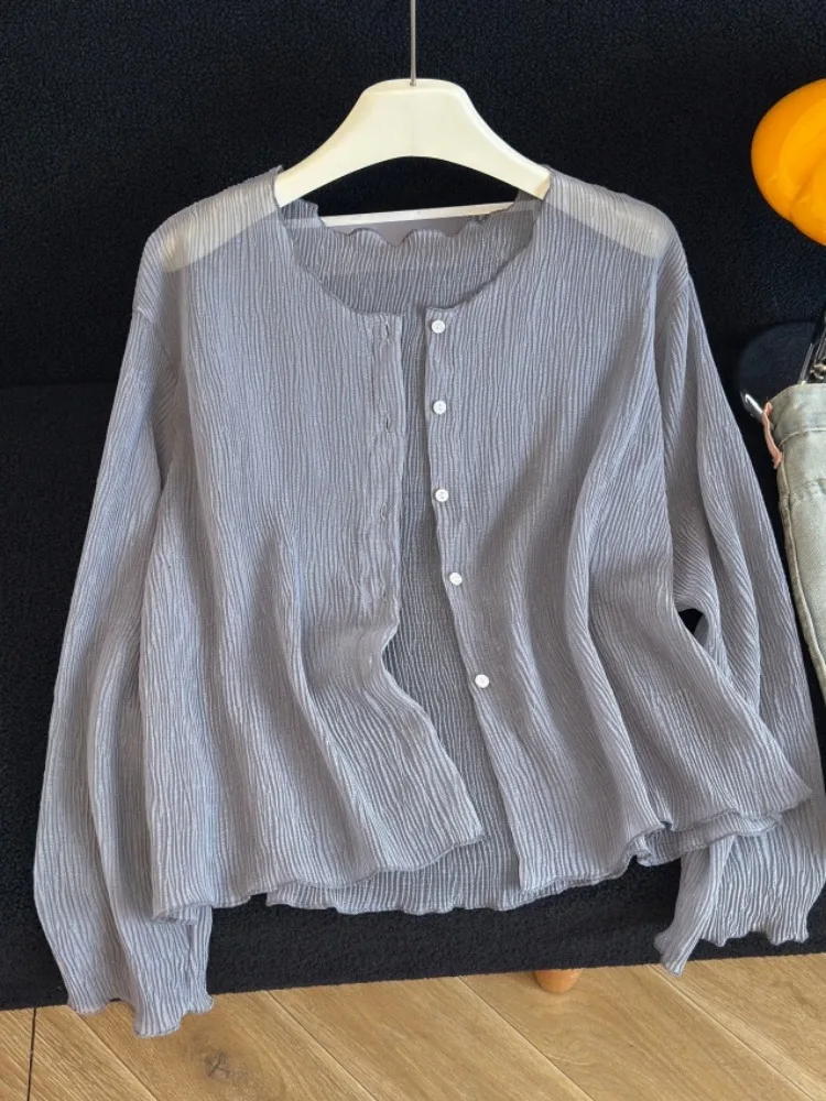 

East Gate Summer New Style Women's Lace Shirt Thin Sun Protection Open Cardigan Loose Fit Long Sleeve Daily Wear Polyester Fiber