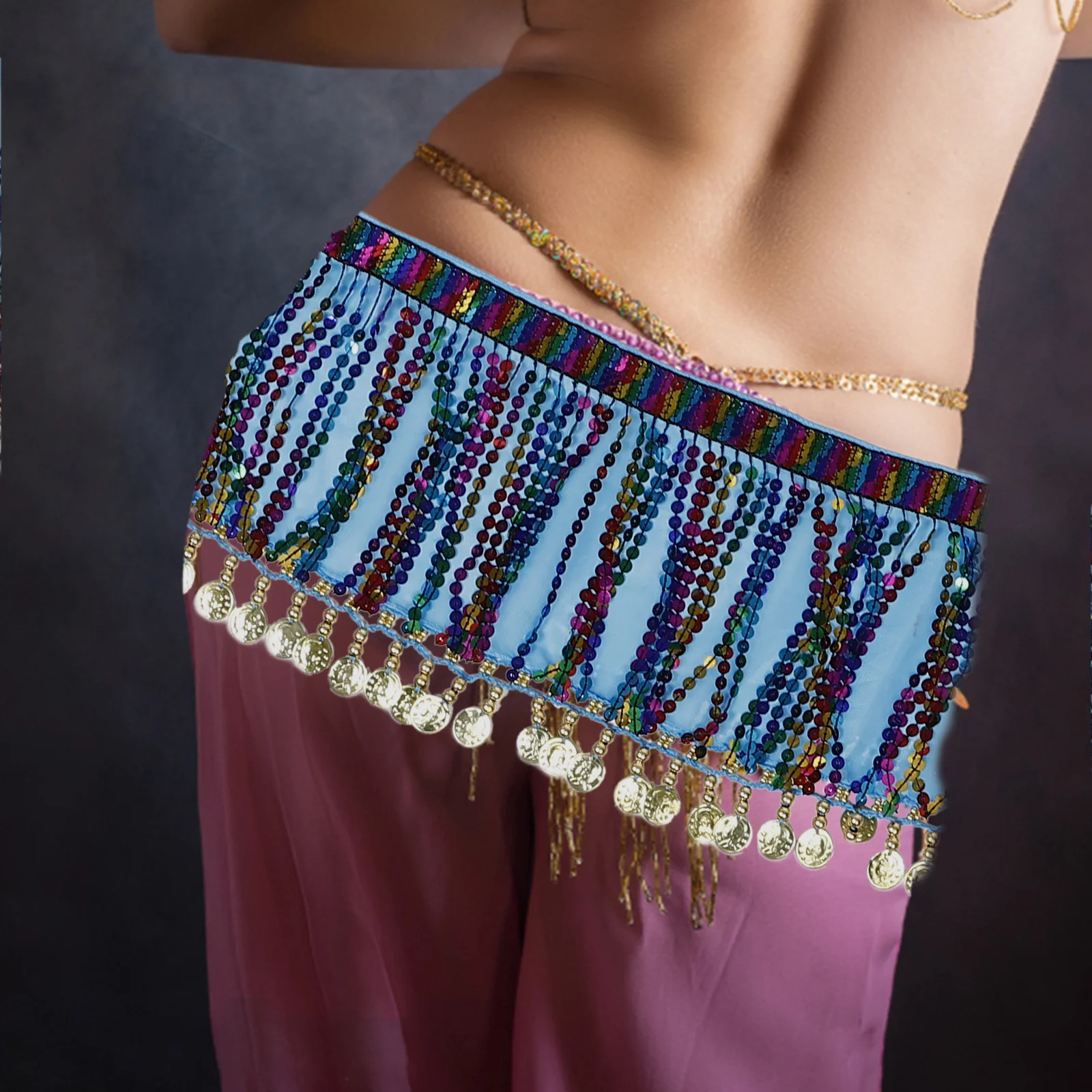 الشيفون الترتر وشاح الورك قابل للتعديل تنورة رقص البطن لأداء المرحلة هالوين زي الخصر وشاح شرابة التفاف