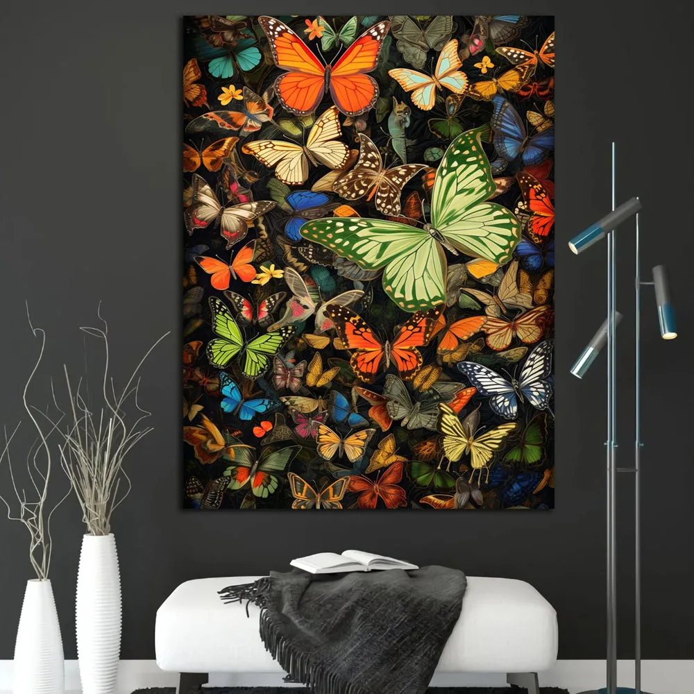 Colorful Crowd Butterflies Wall Art Prints Living Room Wall Art Canvas Paintings Bedroom Wall Poster Home Decoration Pictures