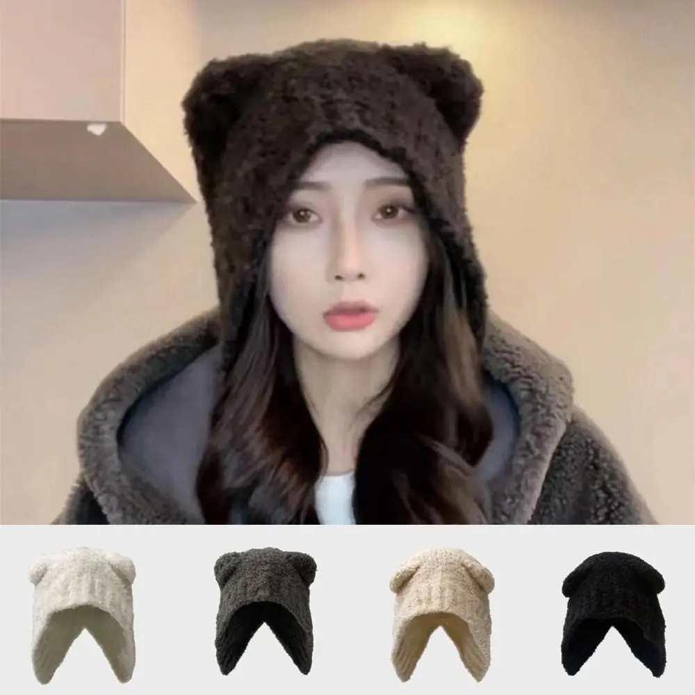 Couple Bear Ear Autumn Winter Knitted Cold Cap Wool Hat Knitted Hat
