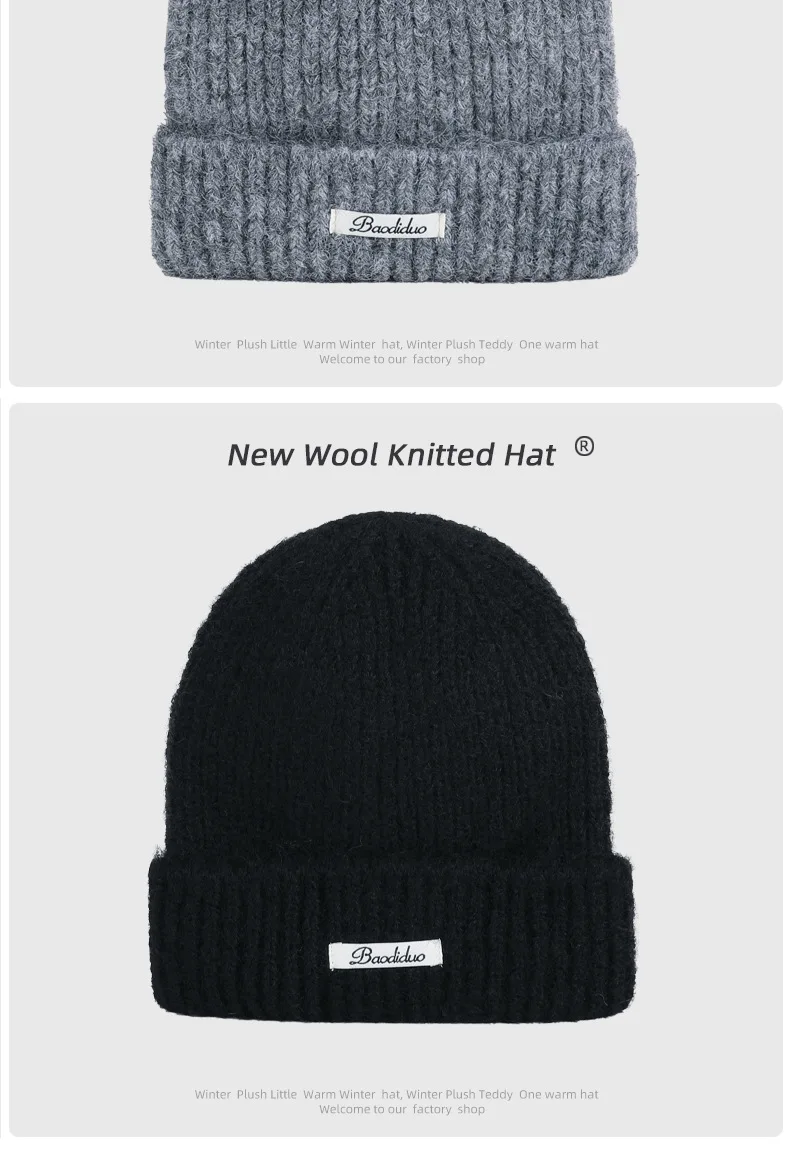 Neue Slouchy Hüte Wolle Gestrickte Beanie Hüte Herbst Kappe Y2K Warme Mütze für Frauen Einfarbig Winter Zubehör Mädchen Hüte Geschenk – Detail 10