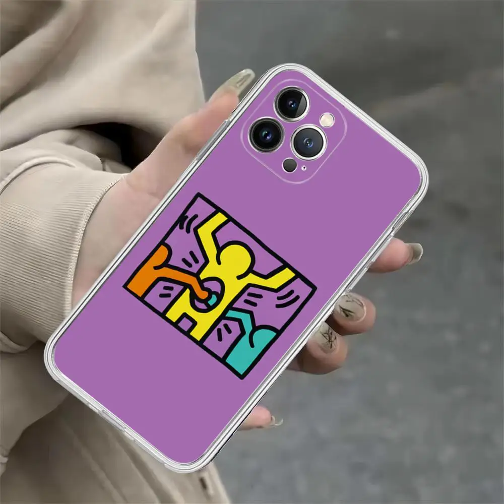 Colorful Print Graffiti Little Man Phone Case For iPhone 15 14 11 12 13 Mini Pro XS Max Cover 6 7 8 Plus X XR SE Funda Shell